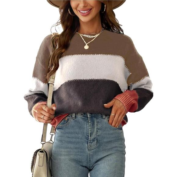 CUPSHE Women Long Sleeve Colorblock Casual Knit Sweater NEW - Sz - L - Picture 3 of 5